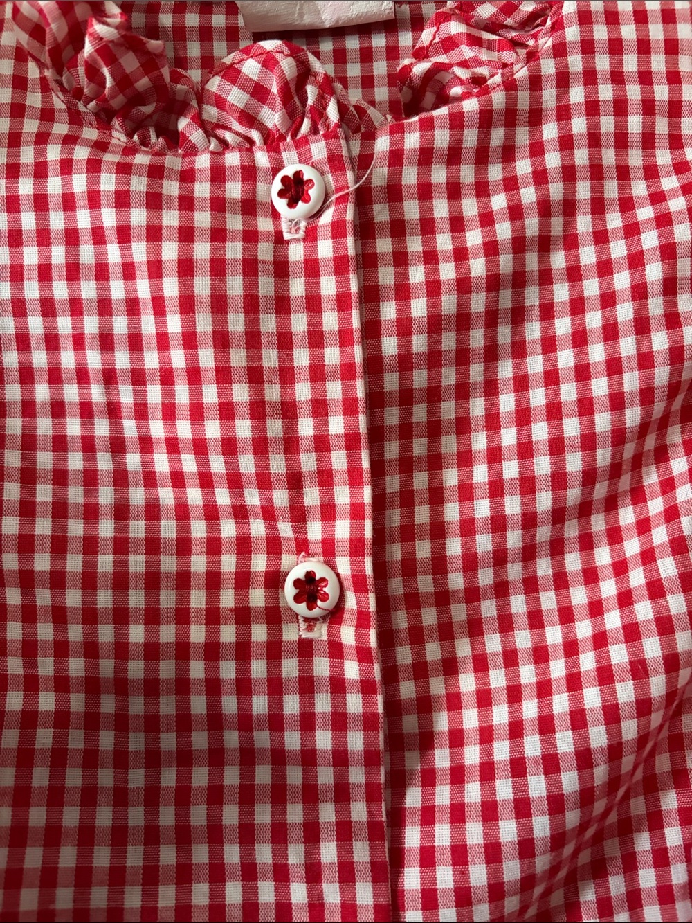 Girls' Red Gingham Ruffle Button-Down Shirt - Picture 3 of 6
